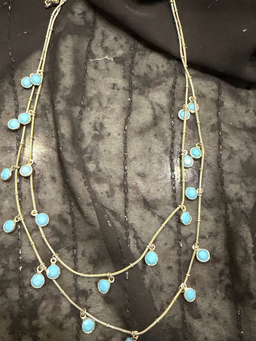 Vintage Layered Gold-Tone Necklace with Turquoise Disc Charms